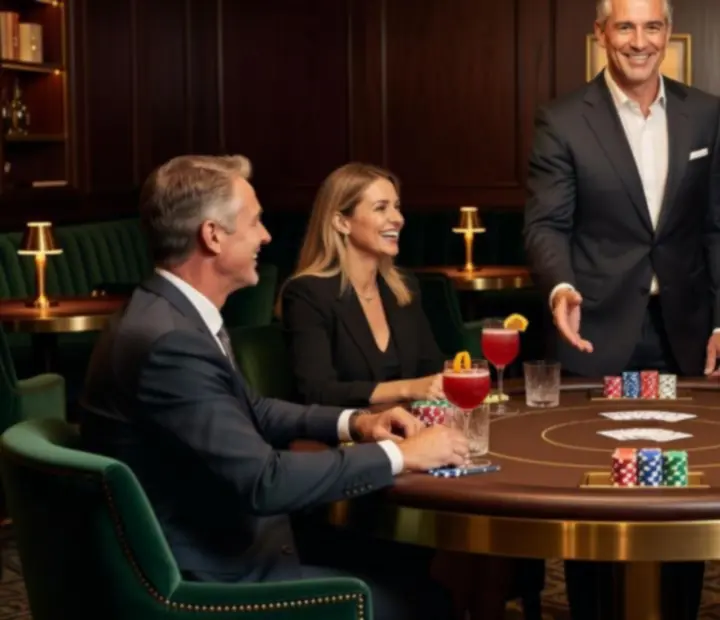 Host presenting cards at a luxury poker table